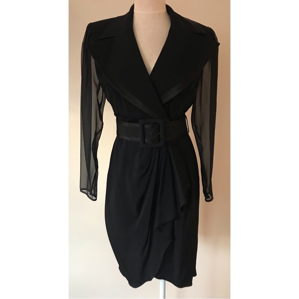 BB Collections • 8 • Oversize Lapel Blazer Wrap Dress Black Draped Skirt Vintage